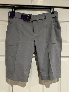 Jofit Women's Gray Bermuda Shorts with Purple Accent Belt Golf size 8